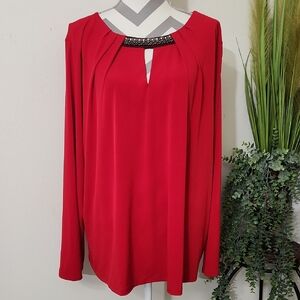 Liz Claiborne Red Women's Blouse with Embellished Neckline